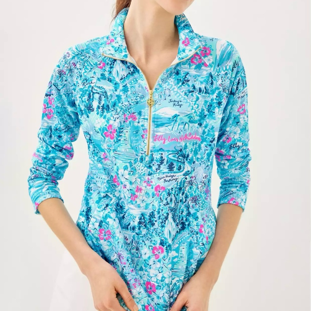 New Lilly Pulitzer UPF 50+ Skipper Popover Blue Peri Lilly Loves North Carolina
